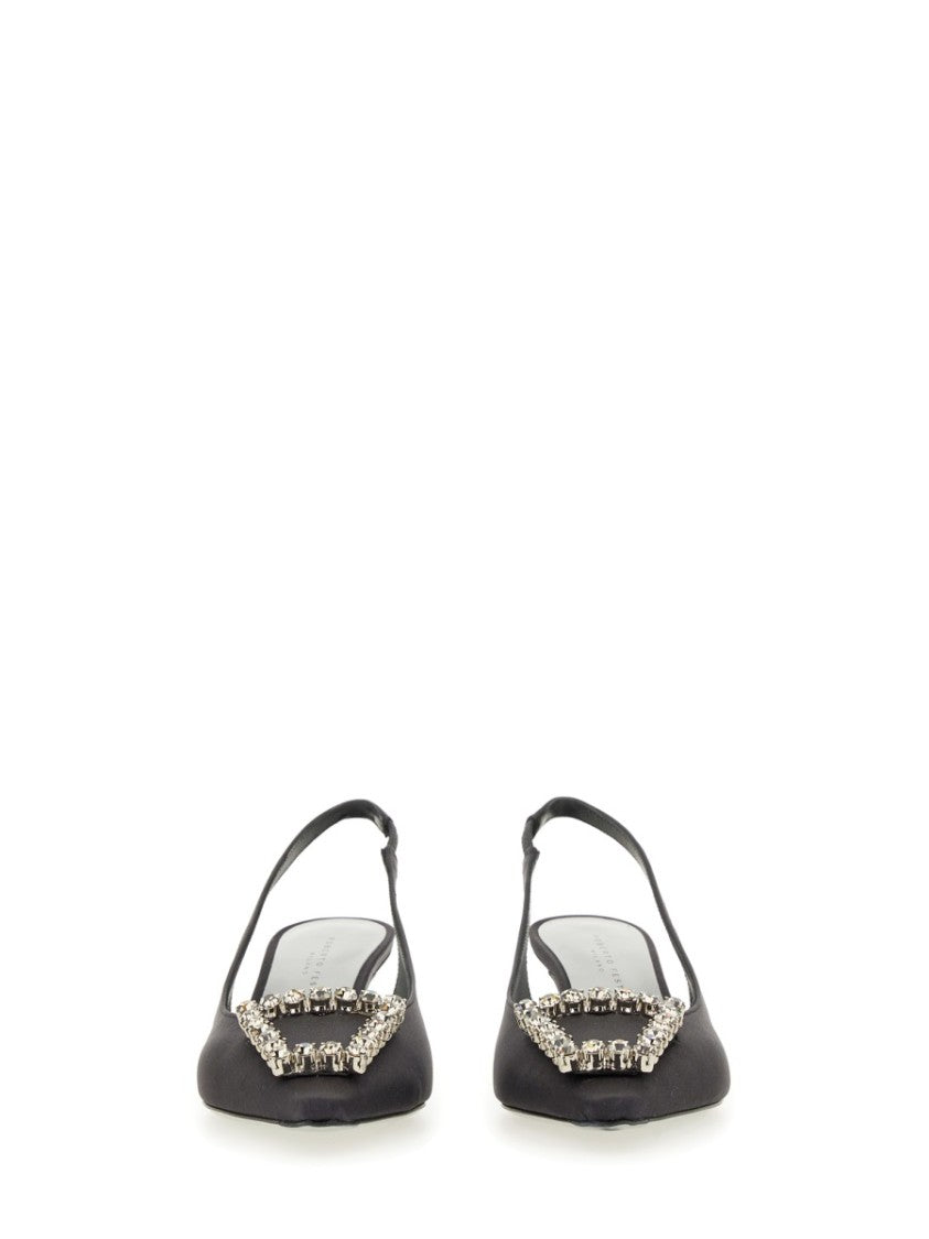 Roberto Festa Futura Rhinestone Buckle Fabric Slingback Pumps
