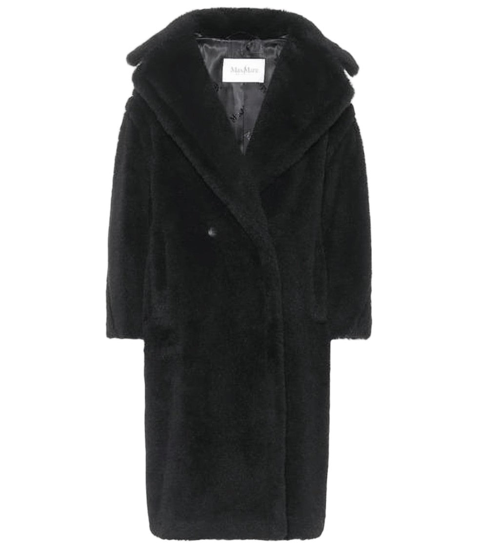 Max Mara Plush Textured Long Coat With Notched Collar