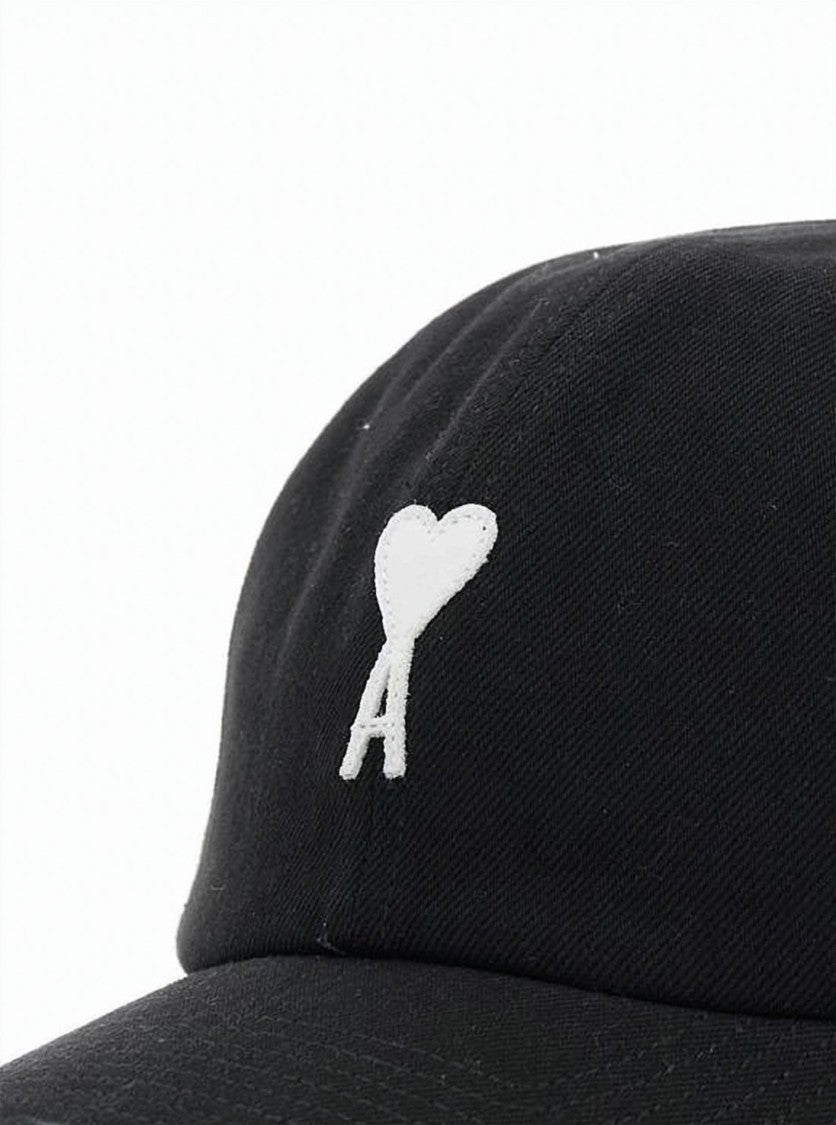 Ami Paris Curved Brim Black Baseball Cap With Embroidered Logo
