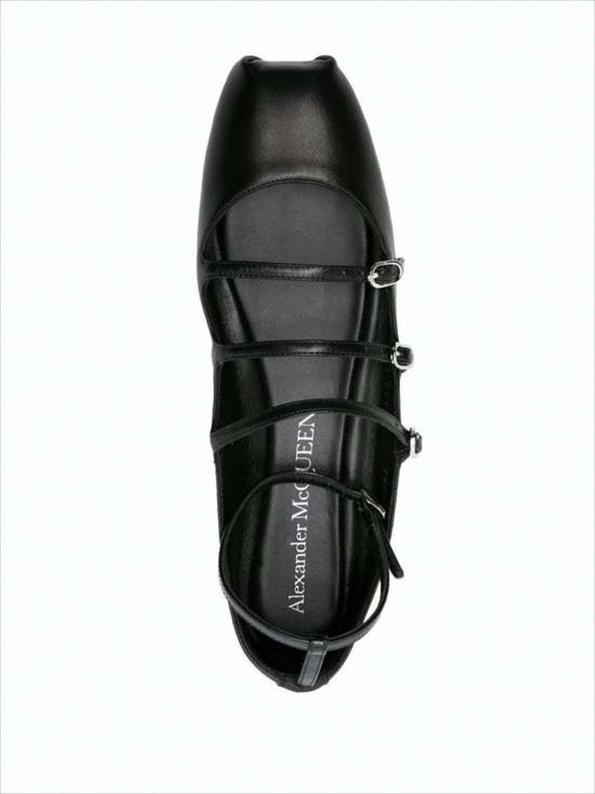 Alexander Mcqueen Square Toe Flat Shoes With Three Strap Design