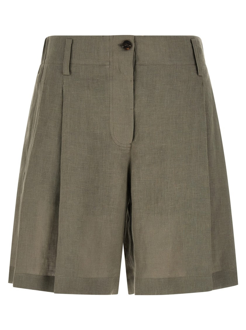 Brunello Cucinelli Wide-Leg Linen Shorts With Double Pleats