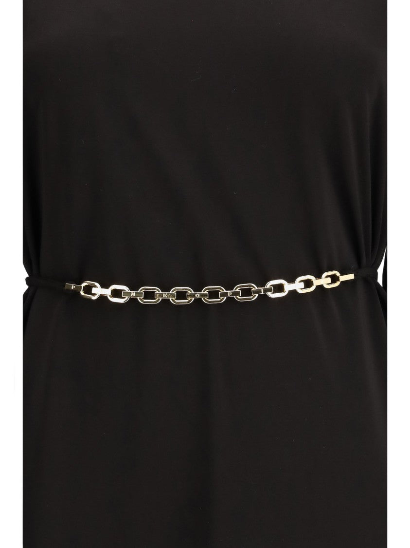 Pinko Allie Short Dress With Structured Shoulders And Chain