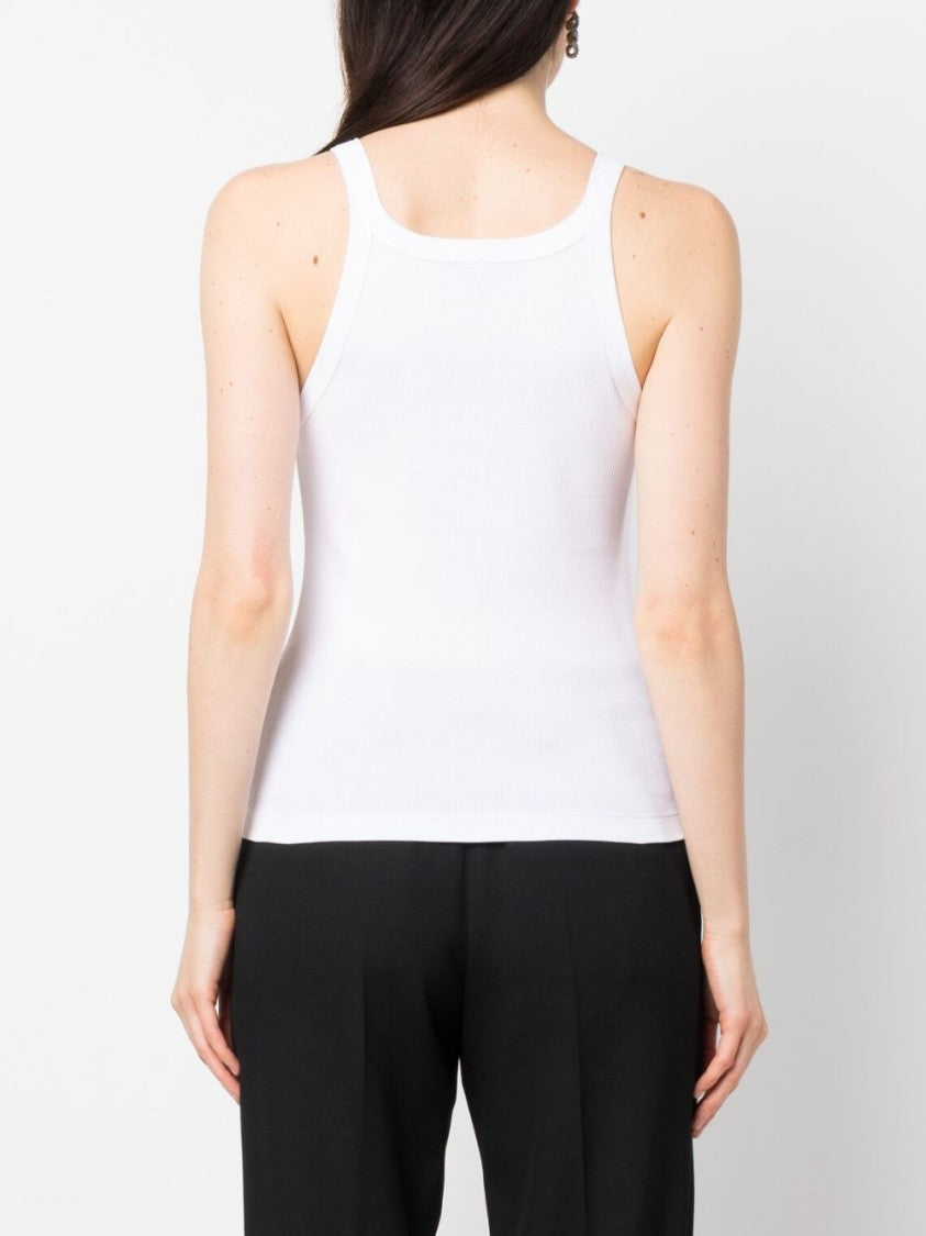 Fendi Ribbed Fitted White Sleeveless Top