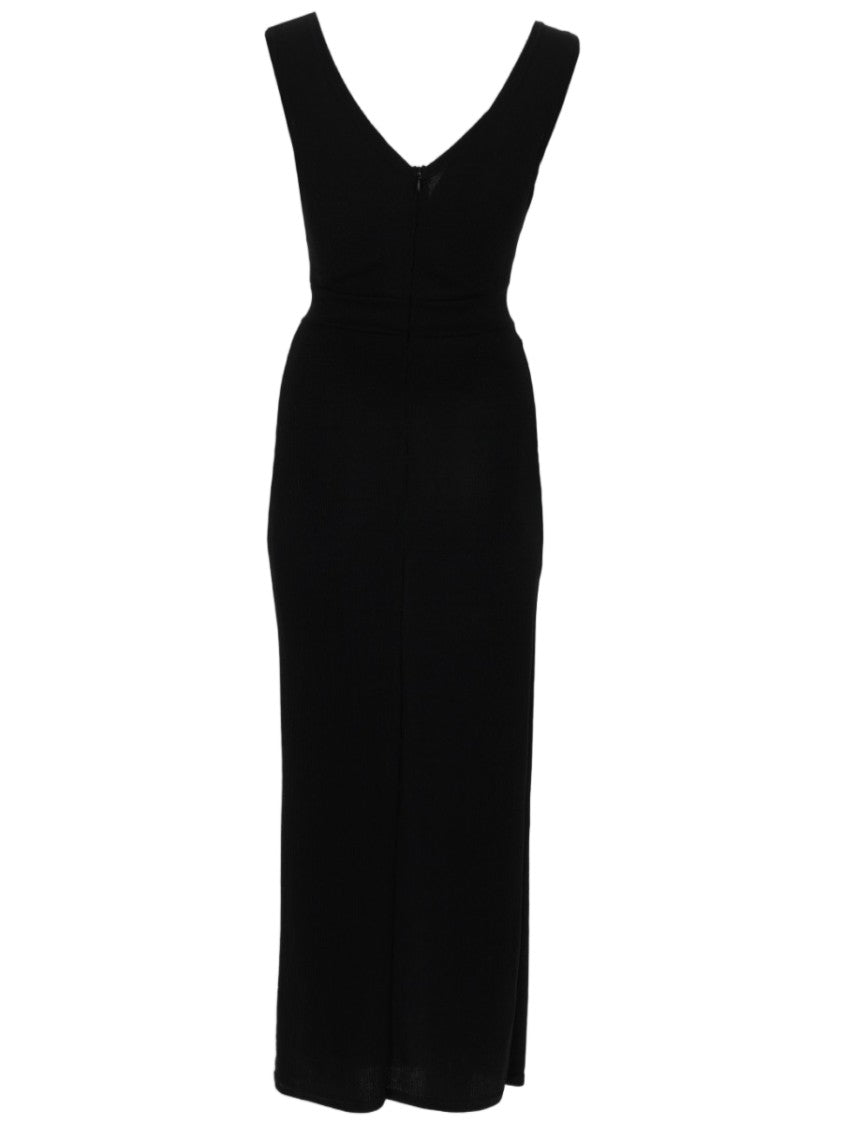 Joshe Sleeveless Black Midi Dress With Sheer Mesh Panels