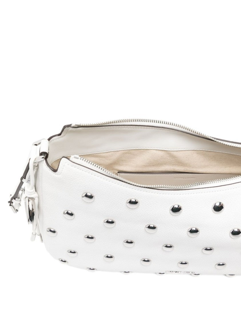 Michael Kors White Leather Shoulder Bag With Silver-Tone Studs
