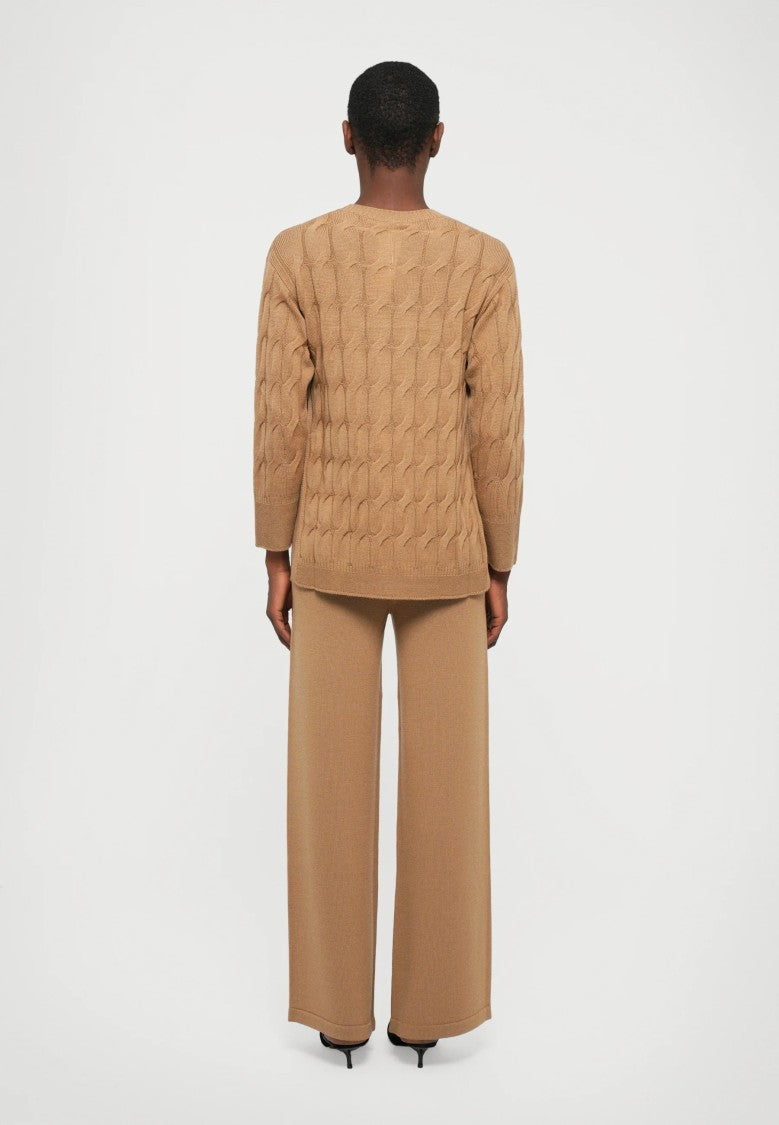 Max Mara Iconic Cable Knit Sweater In Warm Camel Brown