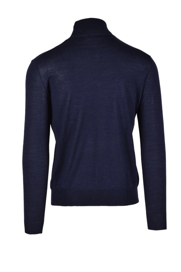 Fama Blue Crewneck Wool-Blend Sweater