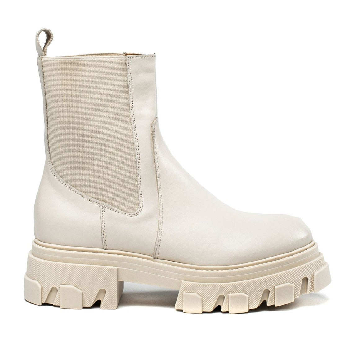 Vamsko Nora White Minimalist Chunky Sole Elastic Panel Leather Boots
