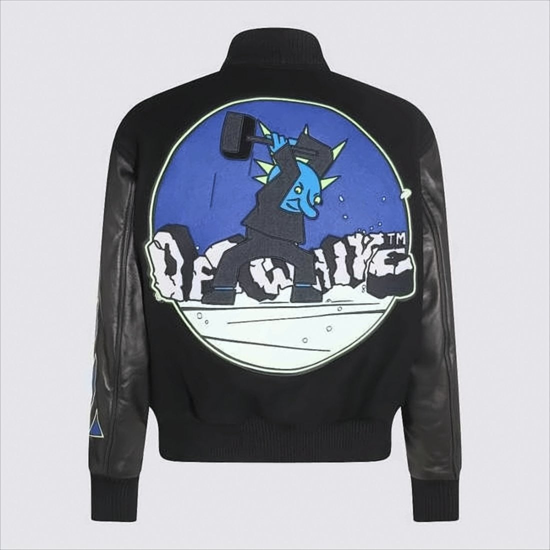 Off-White Varsity-Style Bomber Jacket With Leather Sleeves