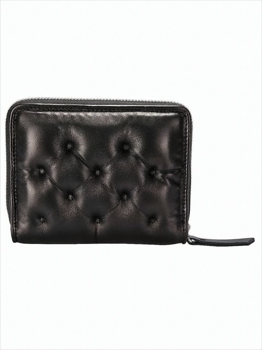 Maison Margiela Tufted Lambskin Leather Wallet With Zip-Around Closure