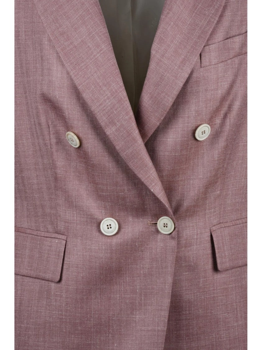 Eleventy Pink Double-Breasted Wool Silk Jacket