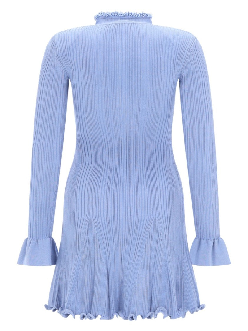 Self-Portrait Neutrals Beaded Accents Ribbed Mini Dress