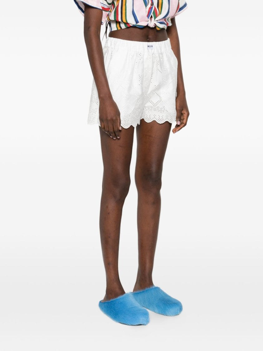 Msgm White Eyelet Embroidered Shorts
