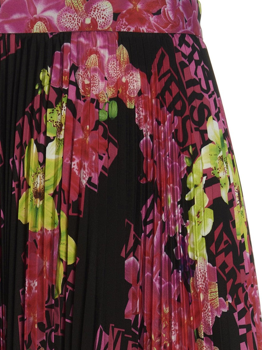 Versace Pleated Skirt With All-Over Orchid Print