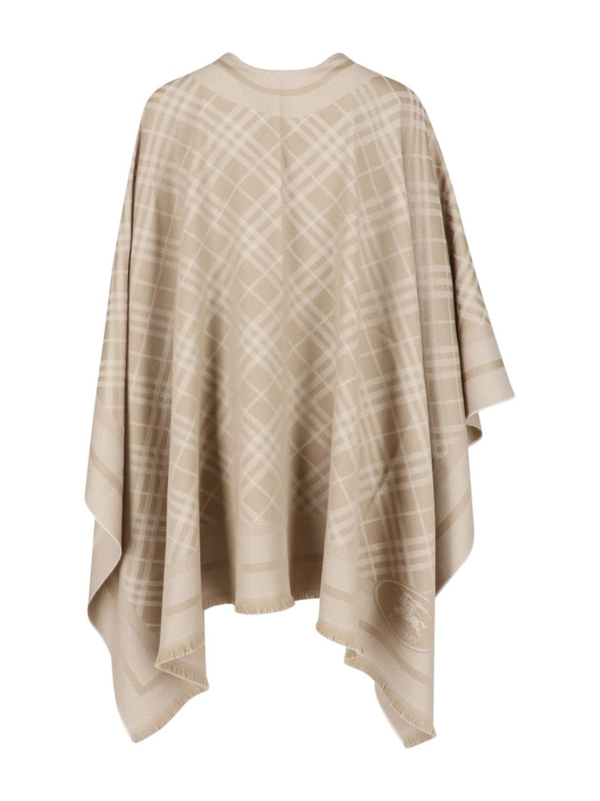 Burberry Beige Check Wool-Blend Cape