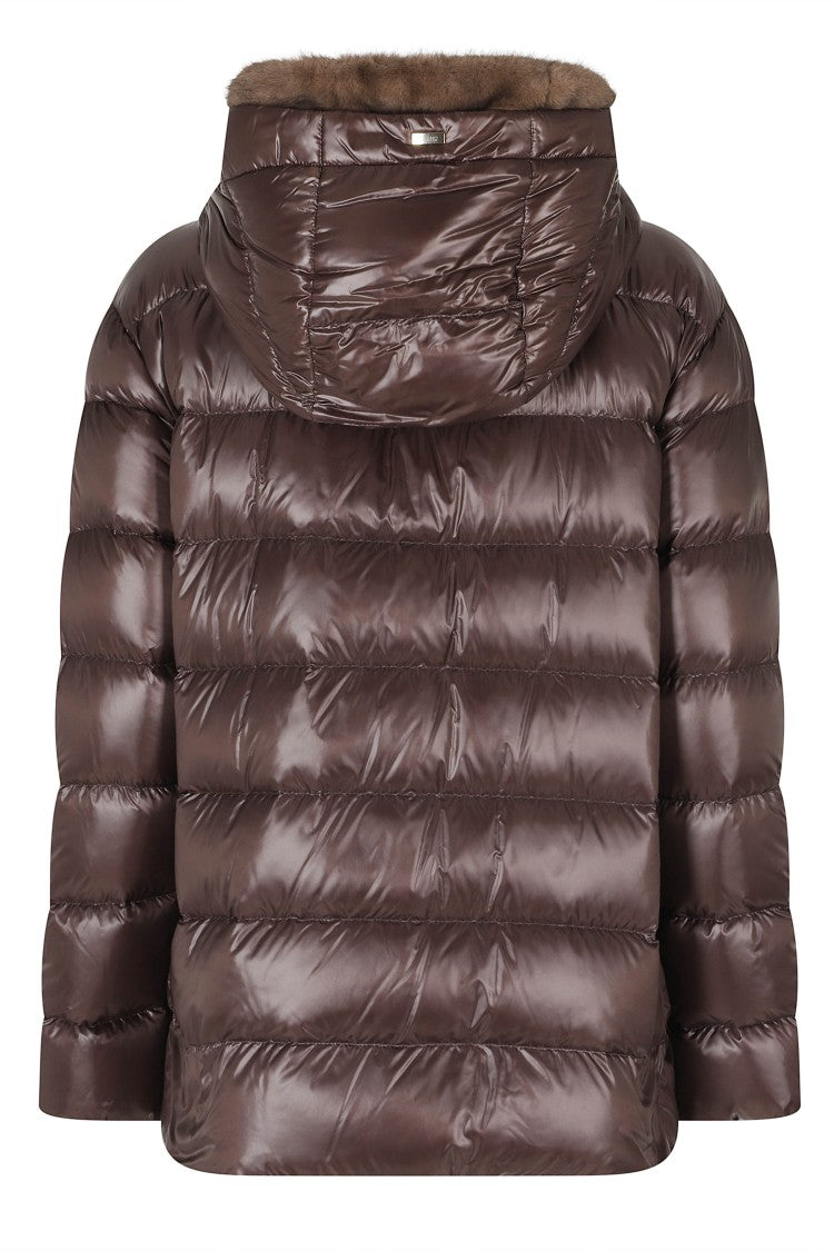 Herno Brown Goose Down Faux Fur Lined Hood Polyamide Down Jacket
