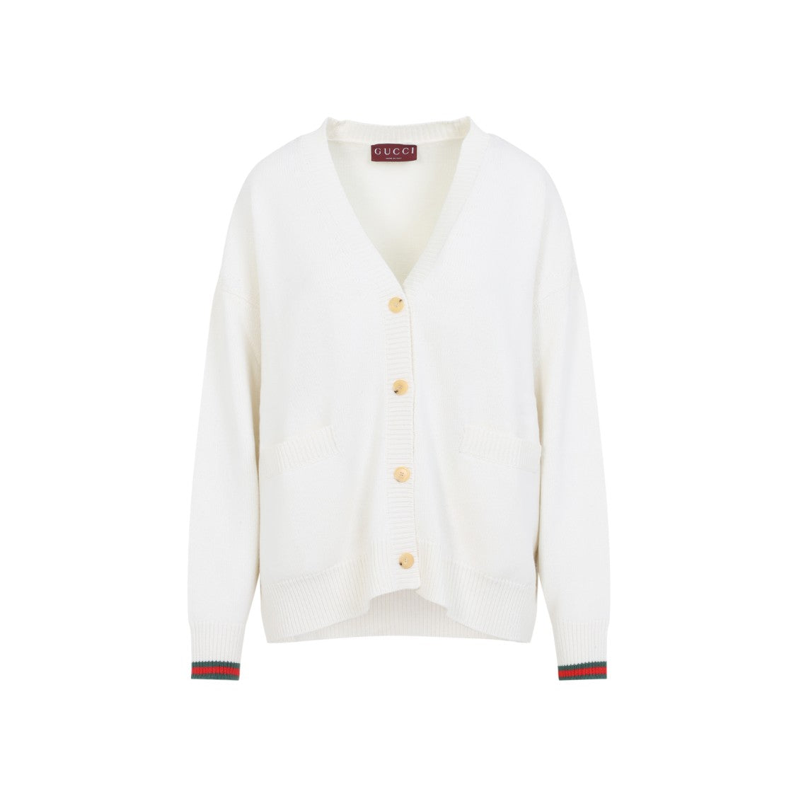Gucci Ivory White Wool Web Cardigan