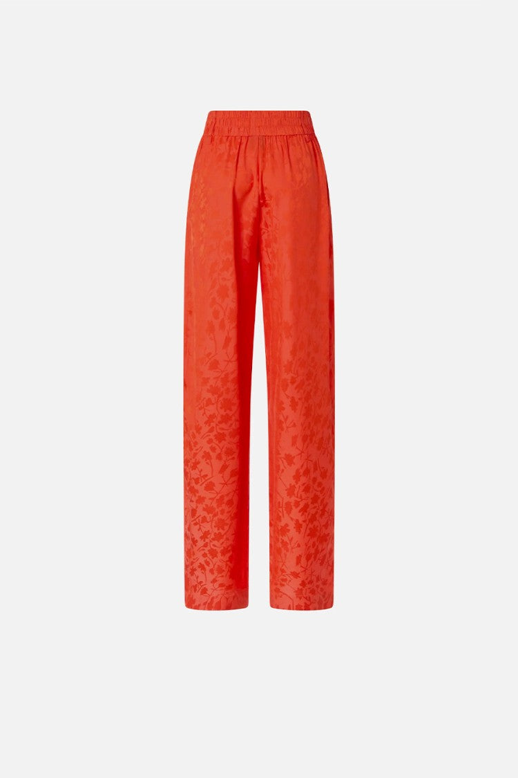Pinko Orange Bedonia Jacquard Floral Smocked Waist Viscose-Blend Flared Pants