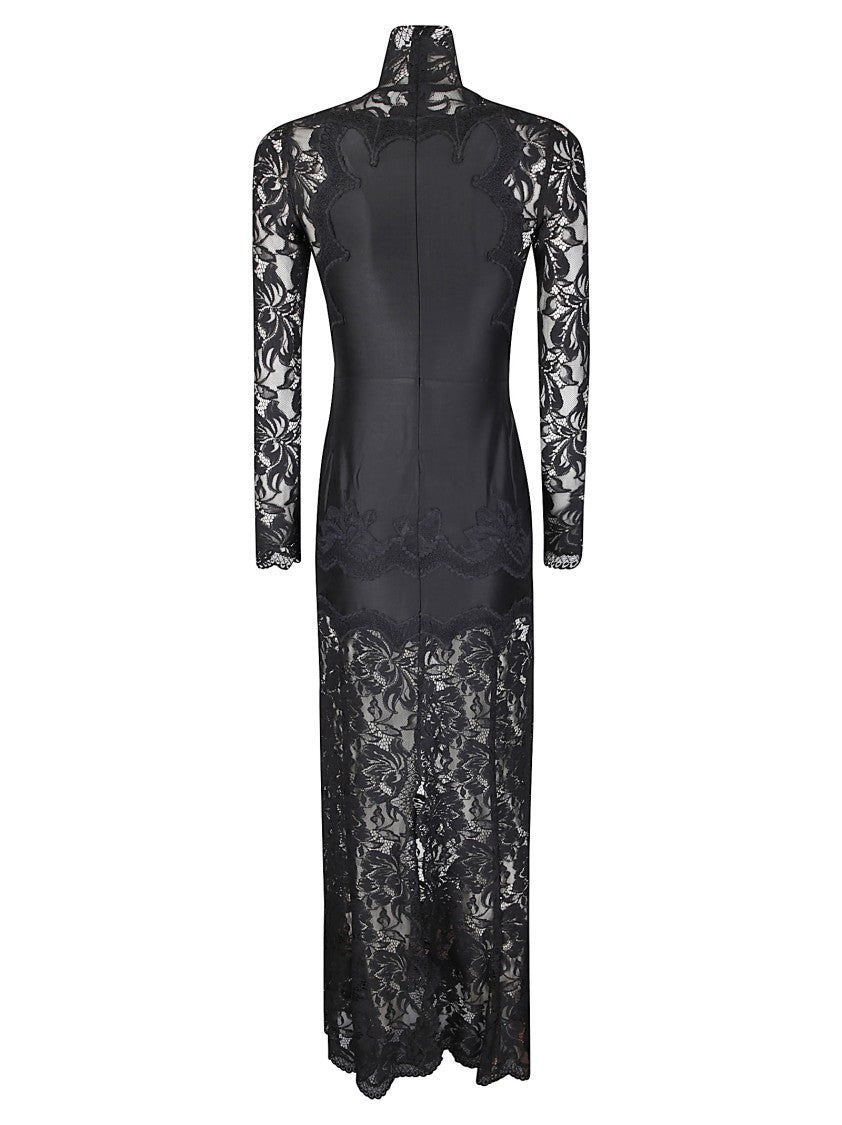 Paco Rabanne Long Dress With Lace Sleeves And Jersey Fabric