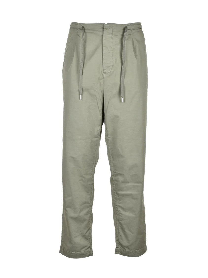 Replay Pleated Military Green Chino Trousers With Button Closure