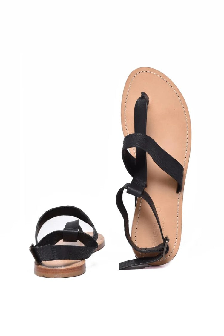 Post & Co Black Leather Men Flip Flop Sandal
