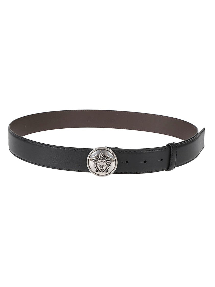 Versace Calf Leather Medusa Round Buckle Belt