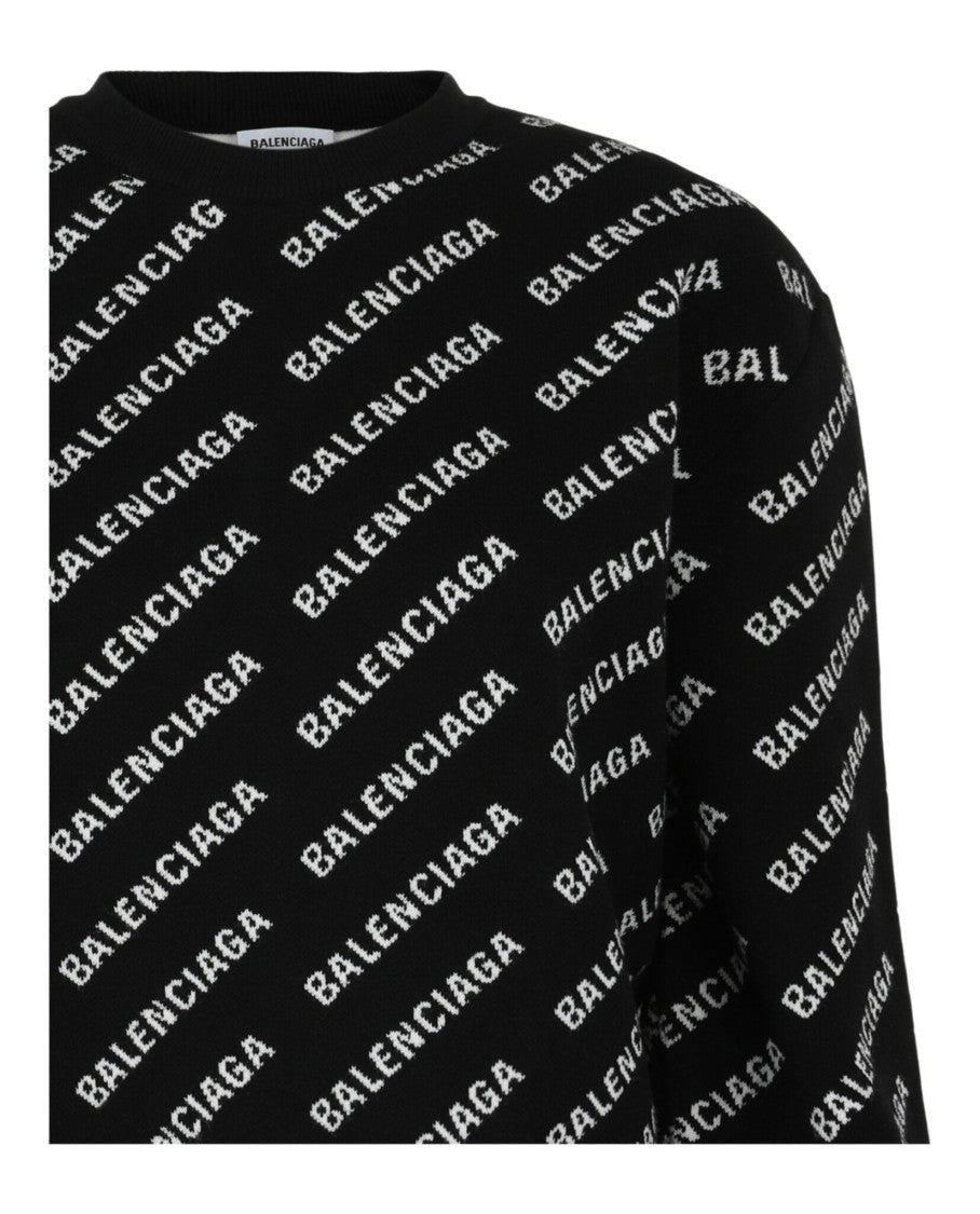 Balenciaga Allover Logo Cropped Sweater