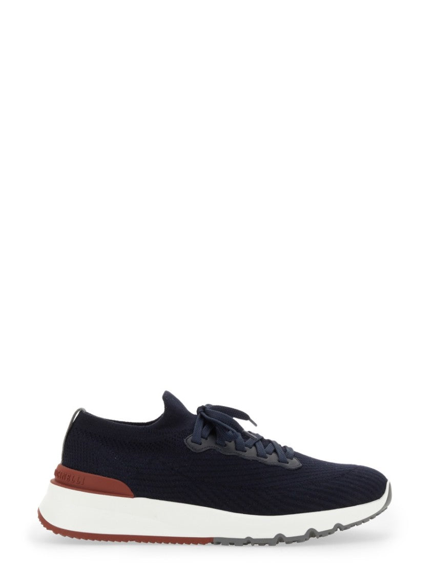 Brunello Cucinelli Knitted Blue Runner Sneakers With Cushioned Sole