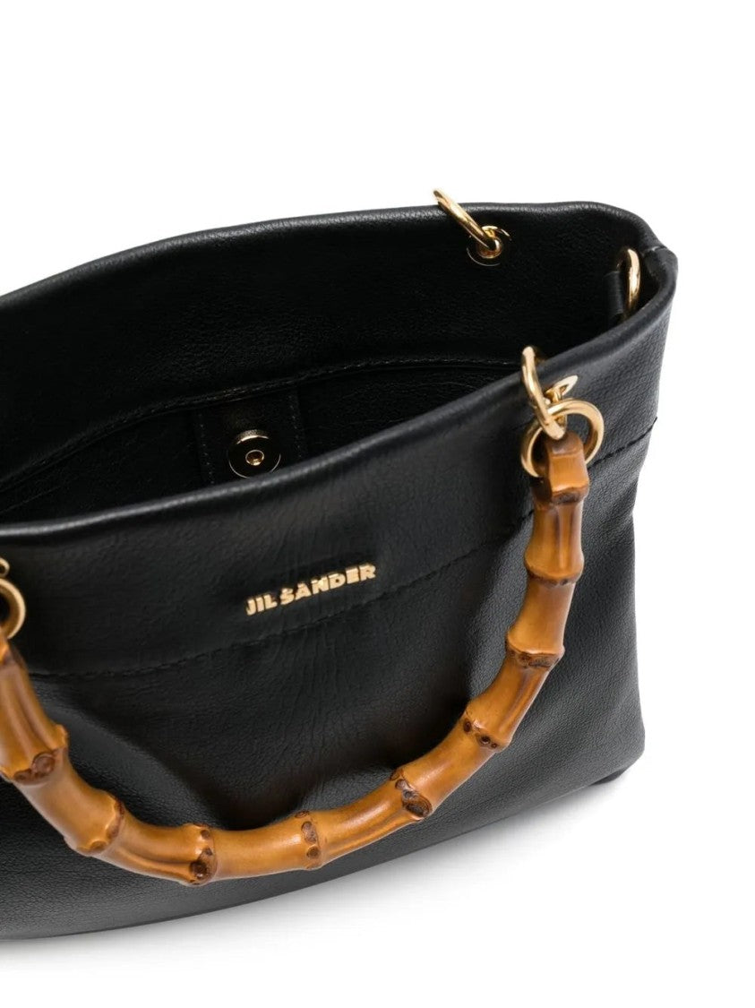 Jil Sander Structured Black Tote Bag With Bamboo-Style Handles And Gold Accents