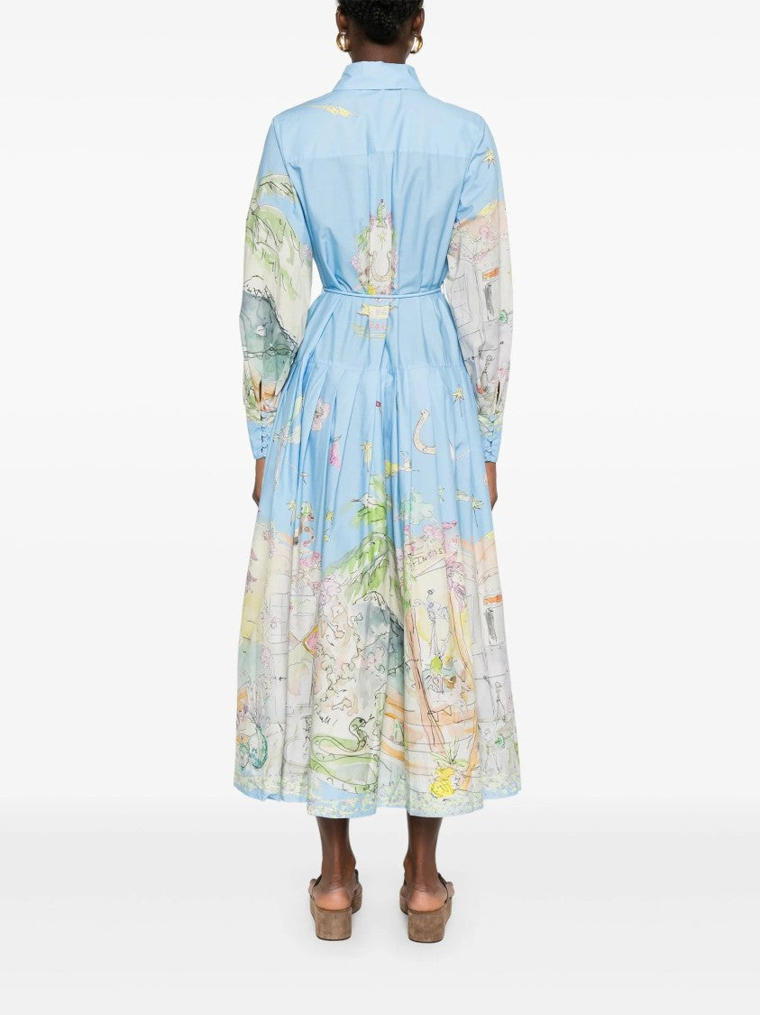 Alemais Pleated Long Sleeve Organic Cotton Maxi Dress