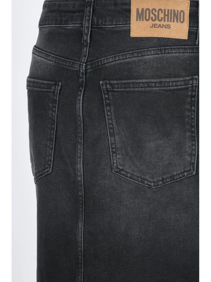 Mo5ch1no Jeans Black Stretch Cotton Zip Denim Midi Skirt