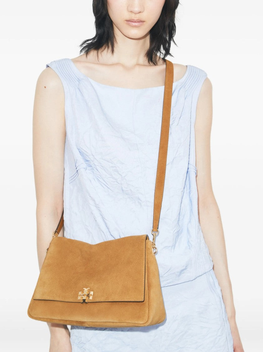 Tory Burch Brown Charlie Structured Suede Shoulder Bag