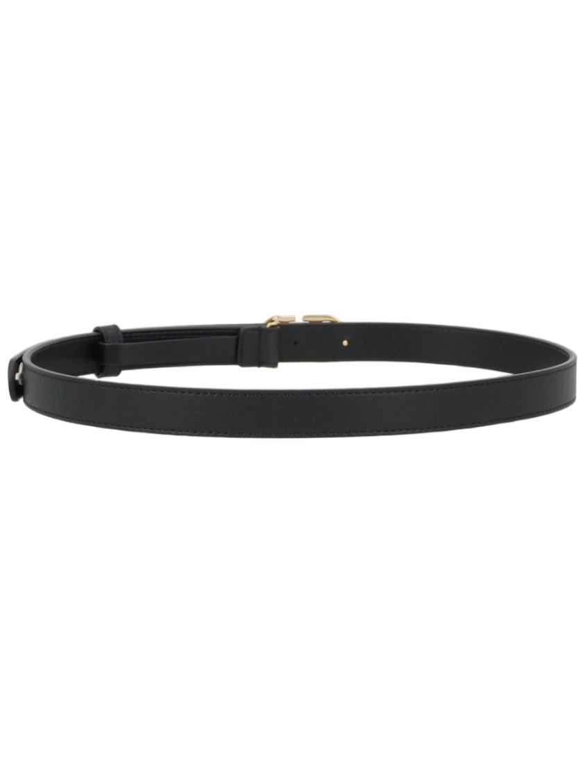 Valentino Garavani Narrow Black Calf Leather Belt With Gold-Tone 'V' Buckle