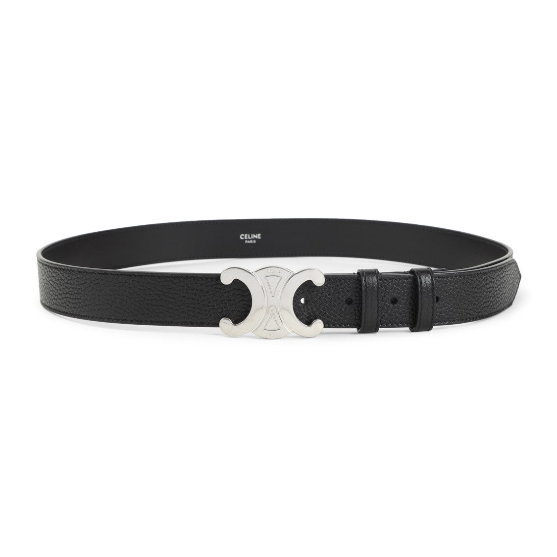 Celine Textured Calf Leather Belt With Distinctive Silver-Toned Buckle