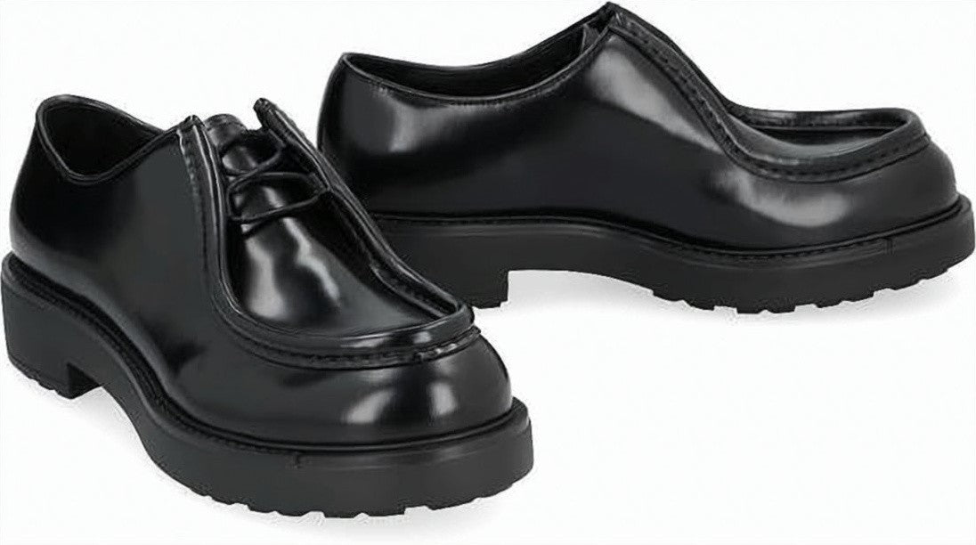 Prada Polished Leather Loafers With Chunky Sole And Elevated Heel