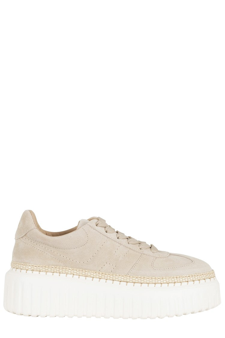 Hogan Beige H-Stripes Basket Side-Logo Leather Sneakers
