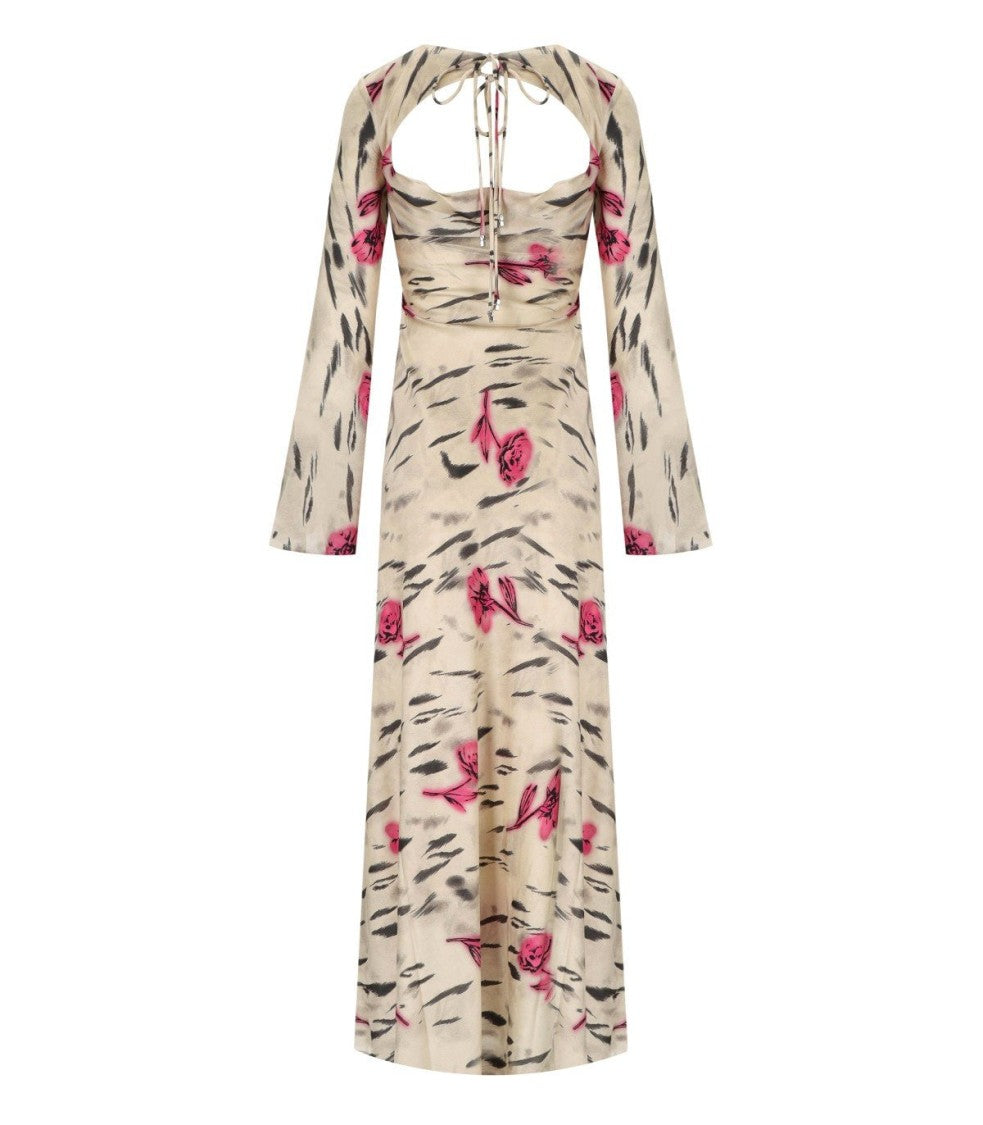 Ganni Ivory Long Satin Dress