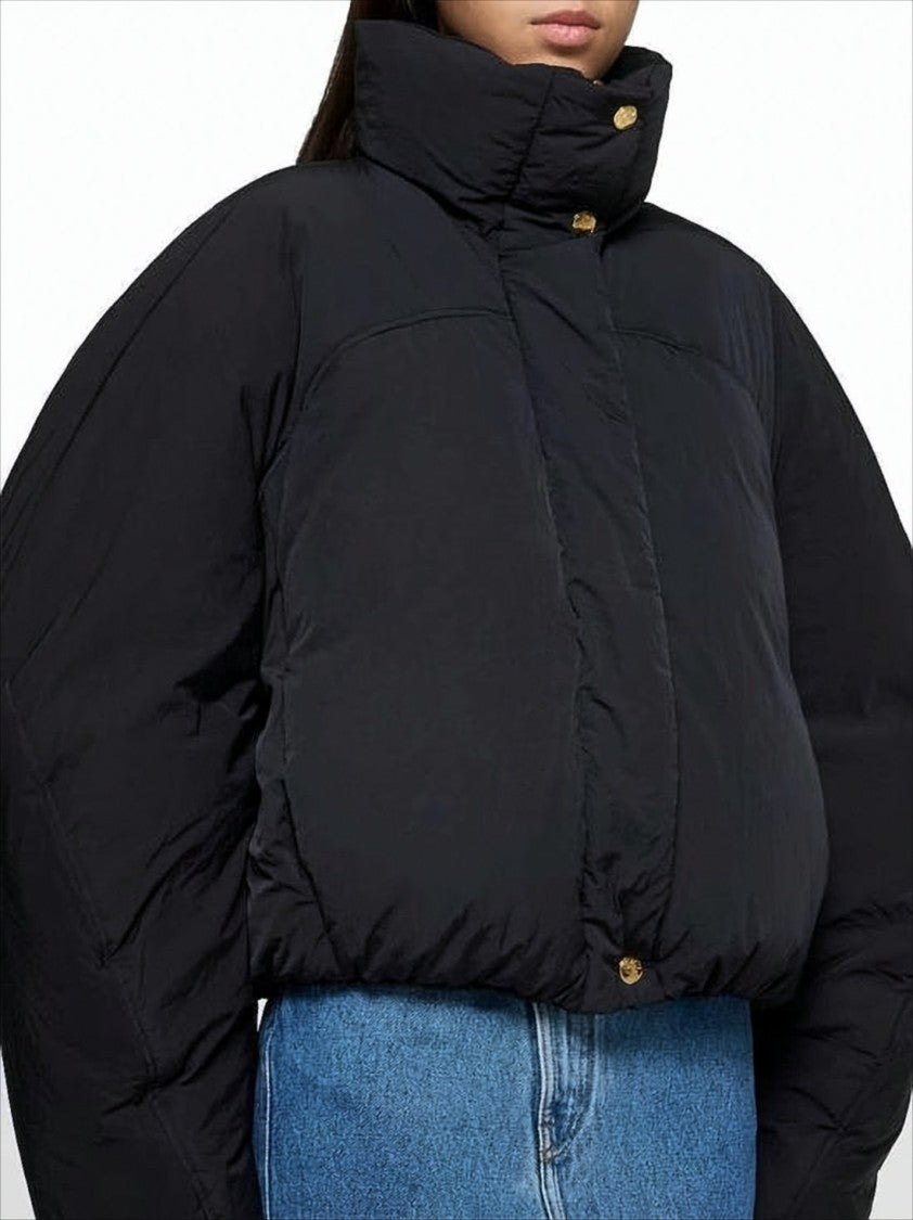 Jacquemus Cropped Black Puffer Jacket With Oversized Sleeves