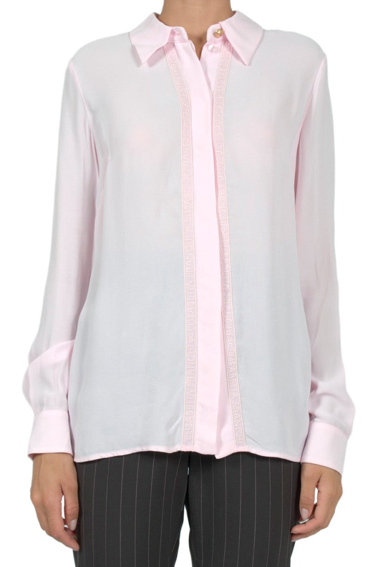 Elisabetta Franchi Light Pink Semi-Sheer Collared Viscose Shirt