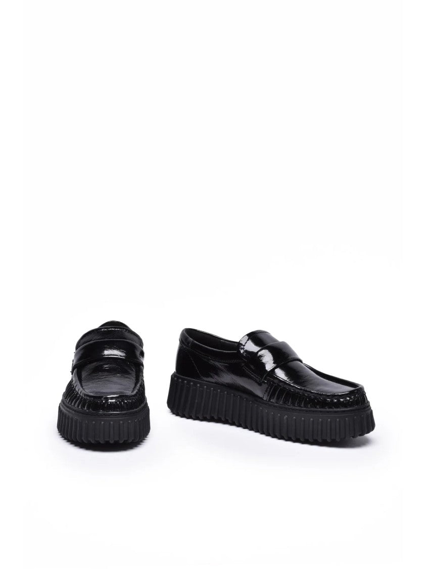 Clarks Black Chunky Patent Loafers