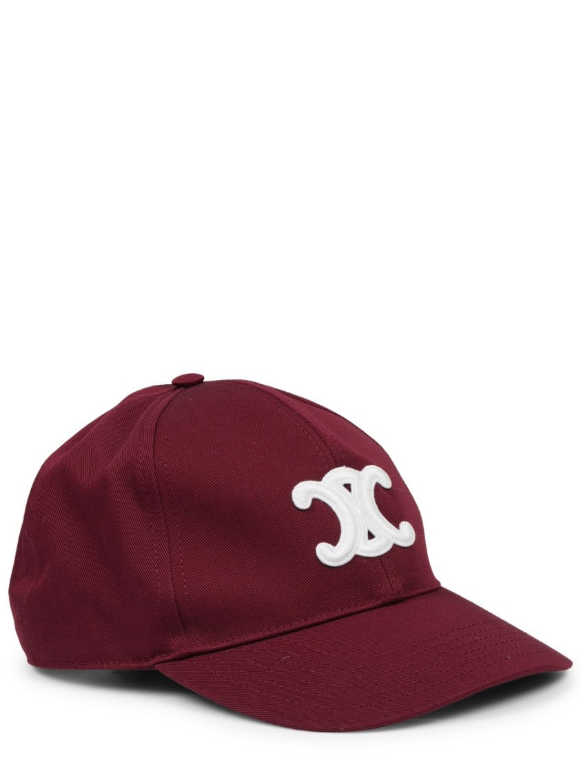 Celine Burgundy Structured Logo Cotton Baseball Cap
