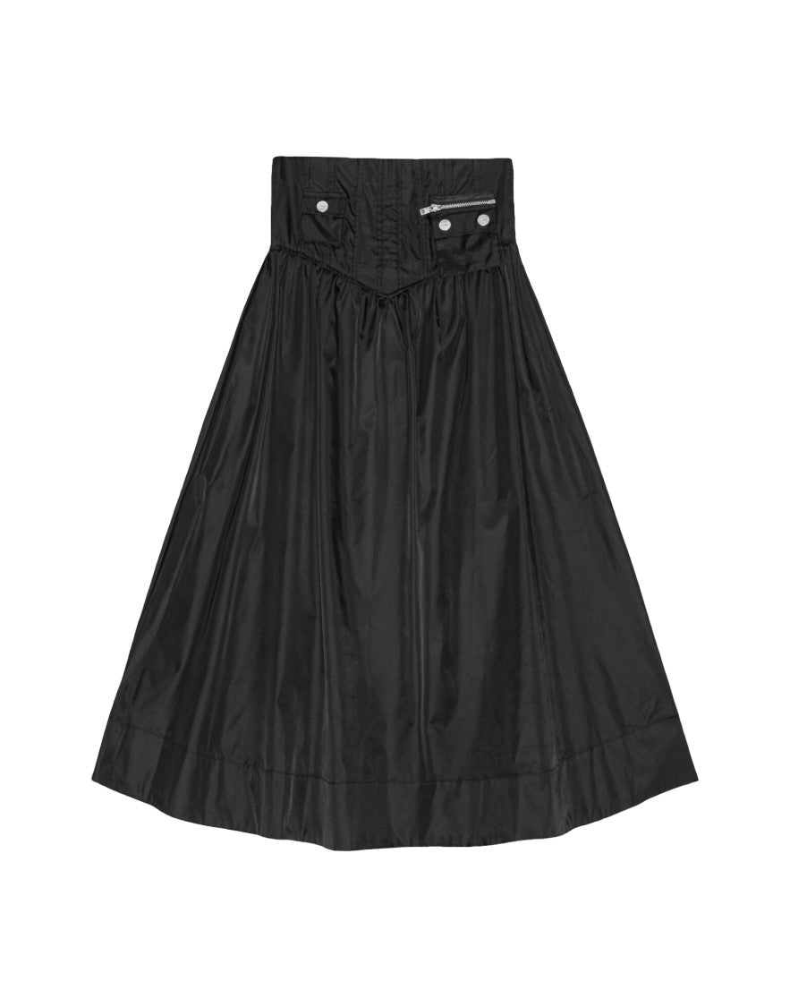 Ganni Long Black Nylon Skirt With Fitted Waistband