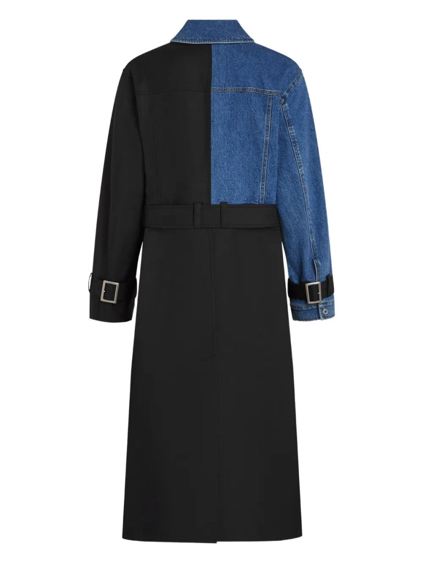 Karl Lagerfeld Half-And-Half Denim And Fabric Trench Coat