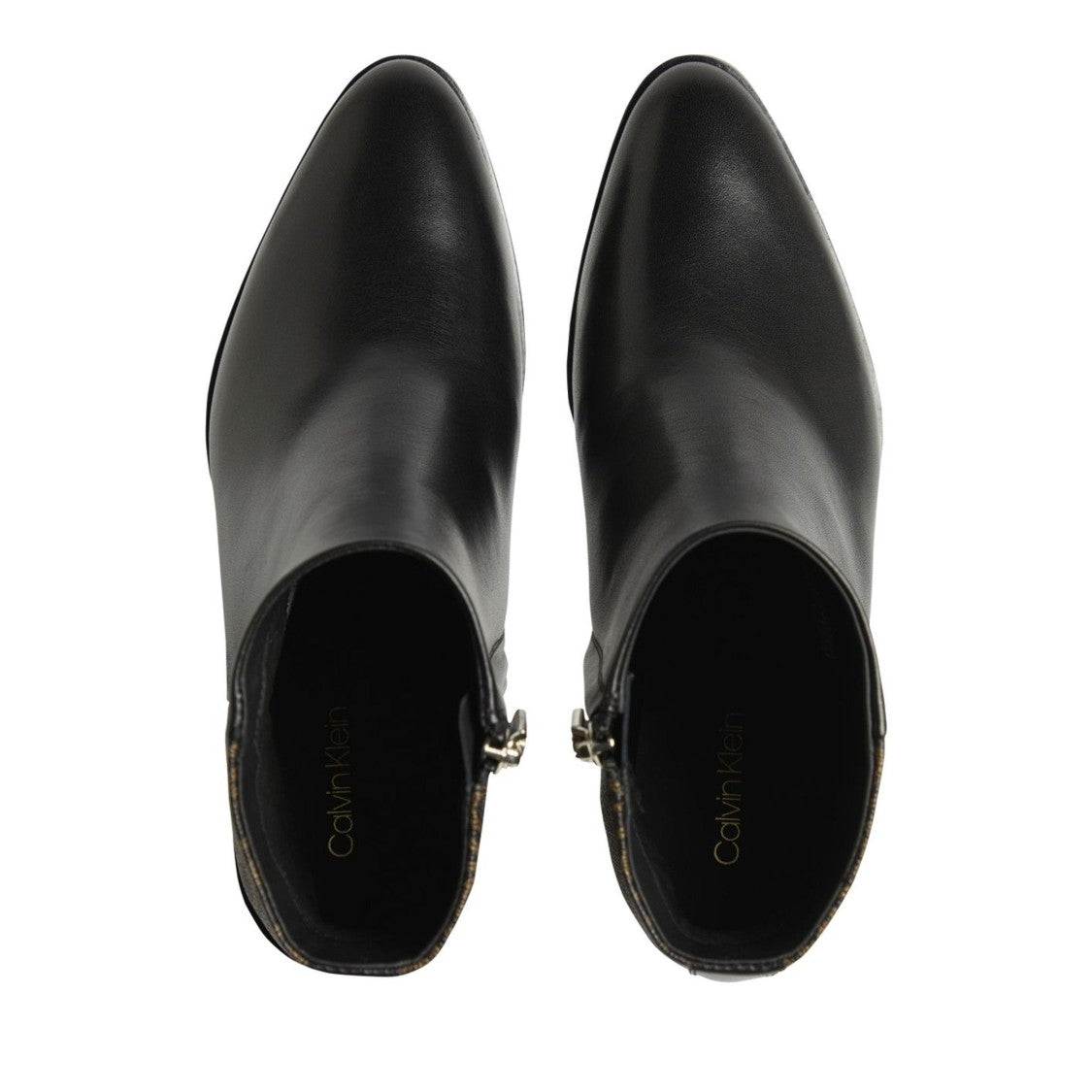 Calvin Klein Almond Black Logo-Patterned Leather Ankle Boots