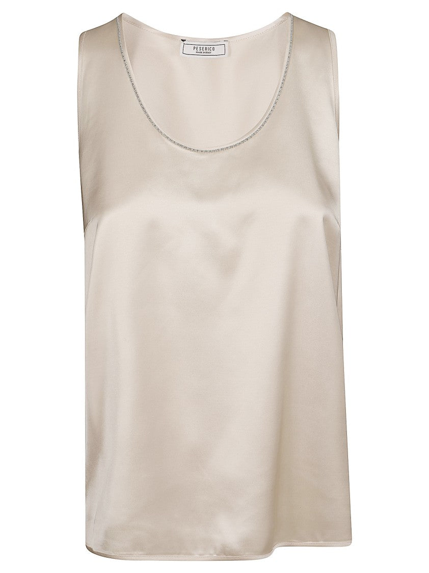 Peserico Satin Viscose Top With Light-Reflecting Neckline Detail