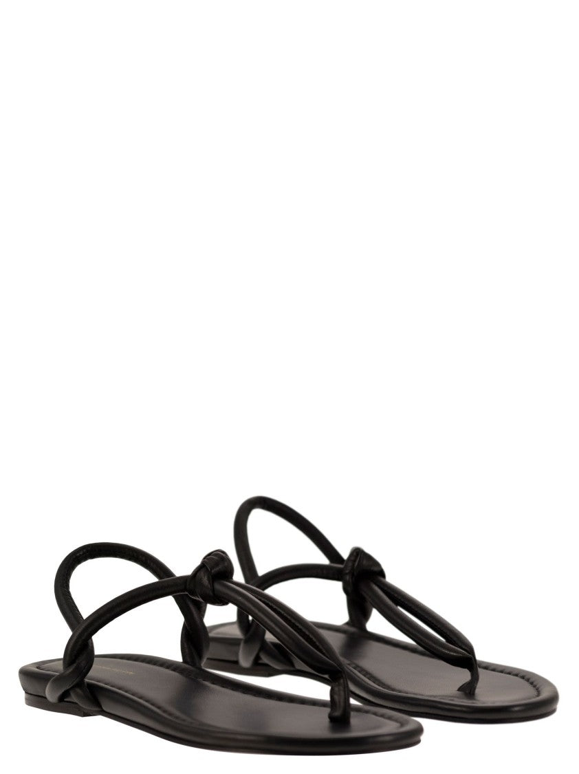 Fabiana Filippi Closed-Back Leather Flip-Flops With Knotted Straps