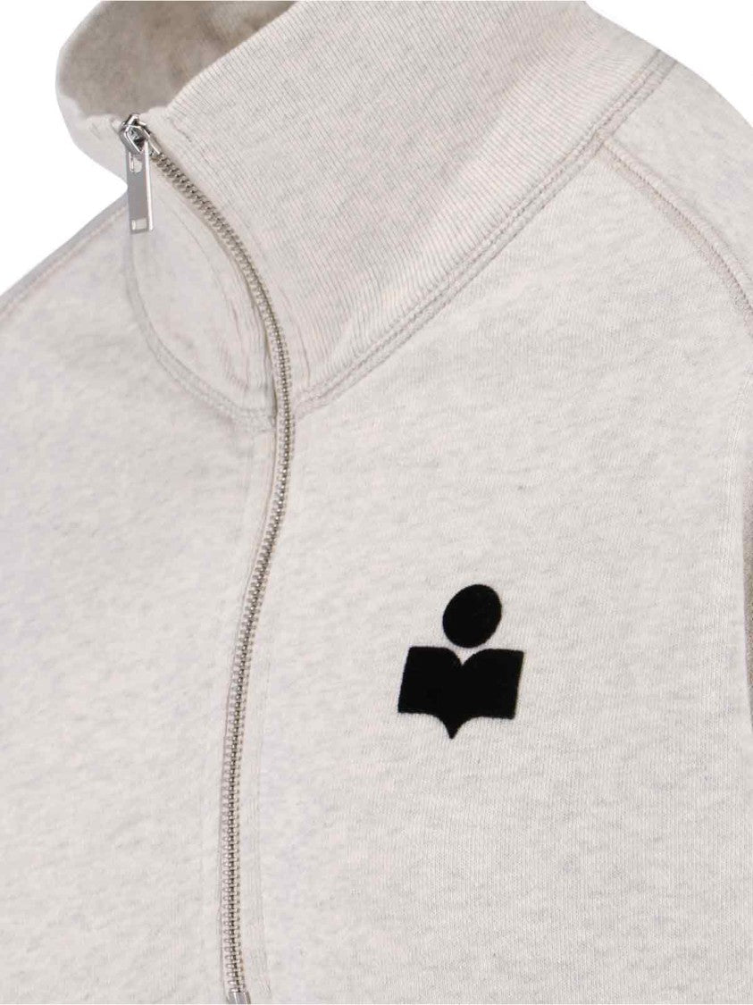 Isabel Marant Étoile White Ross Half-Zip Logo Hooded Sweatshirt