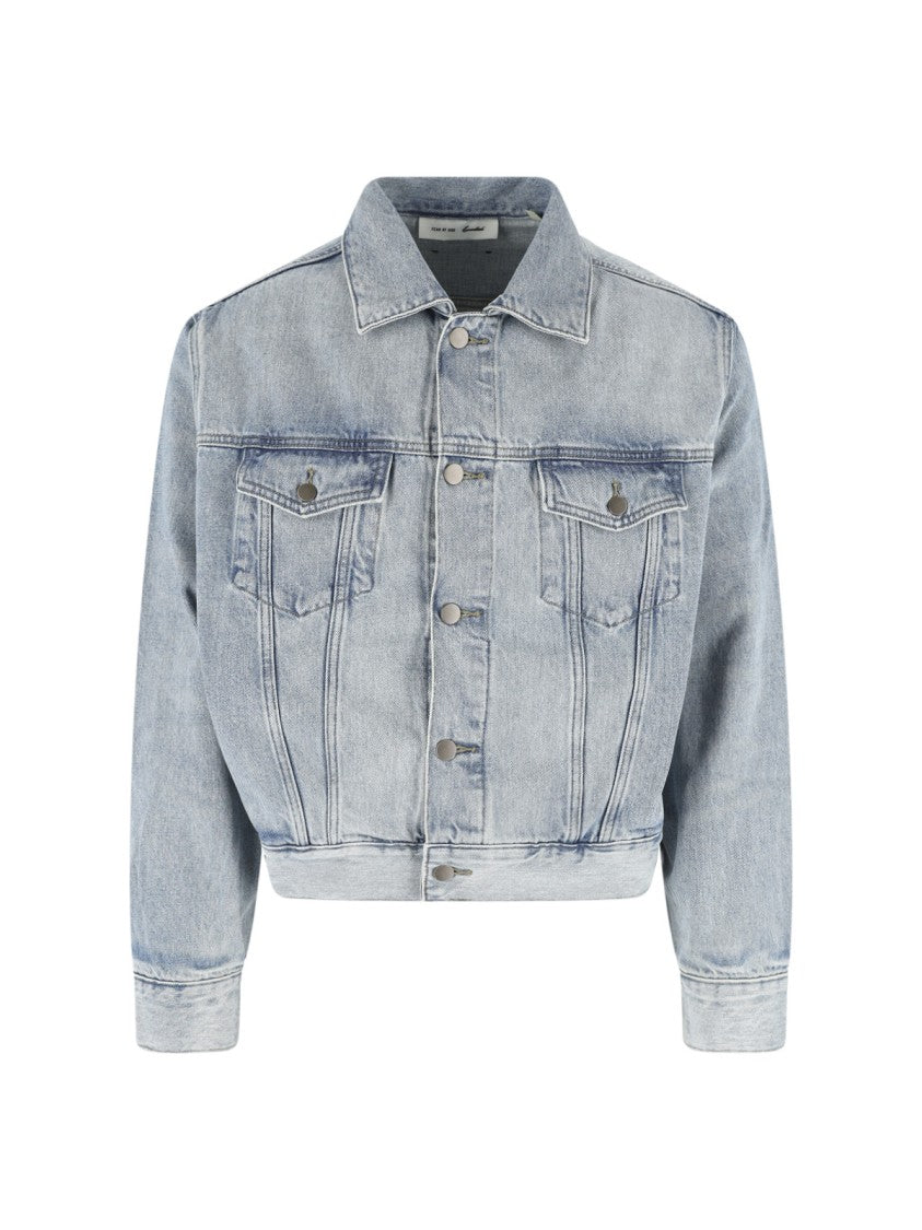 Fear Of God Essentials Light Washed Cropped Denim Jacket With Classic Collar