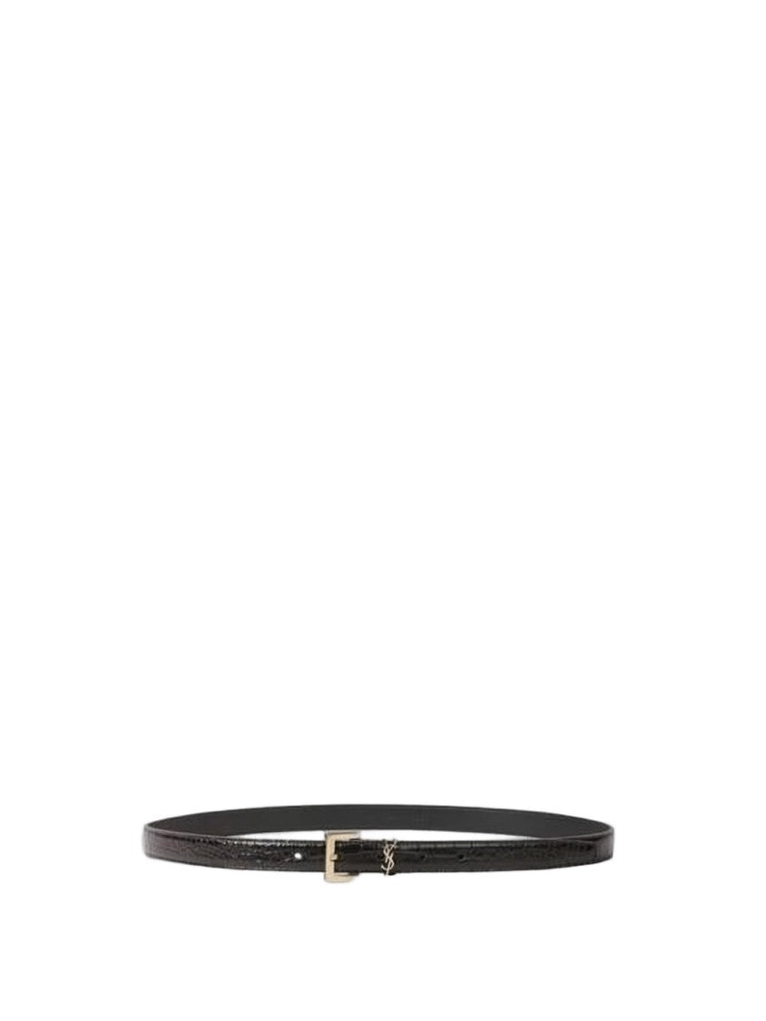 Saint Laurent Glossy Calf Leather Slim Belt