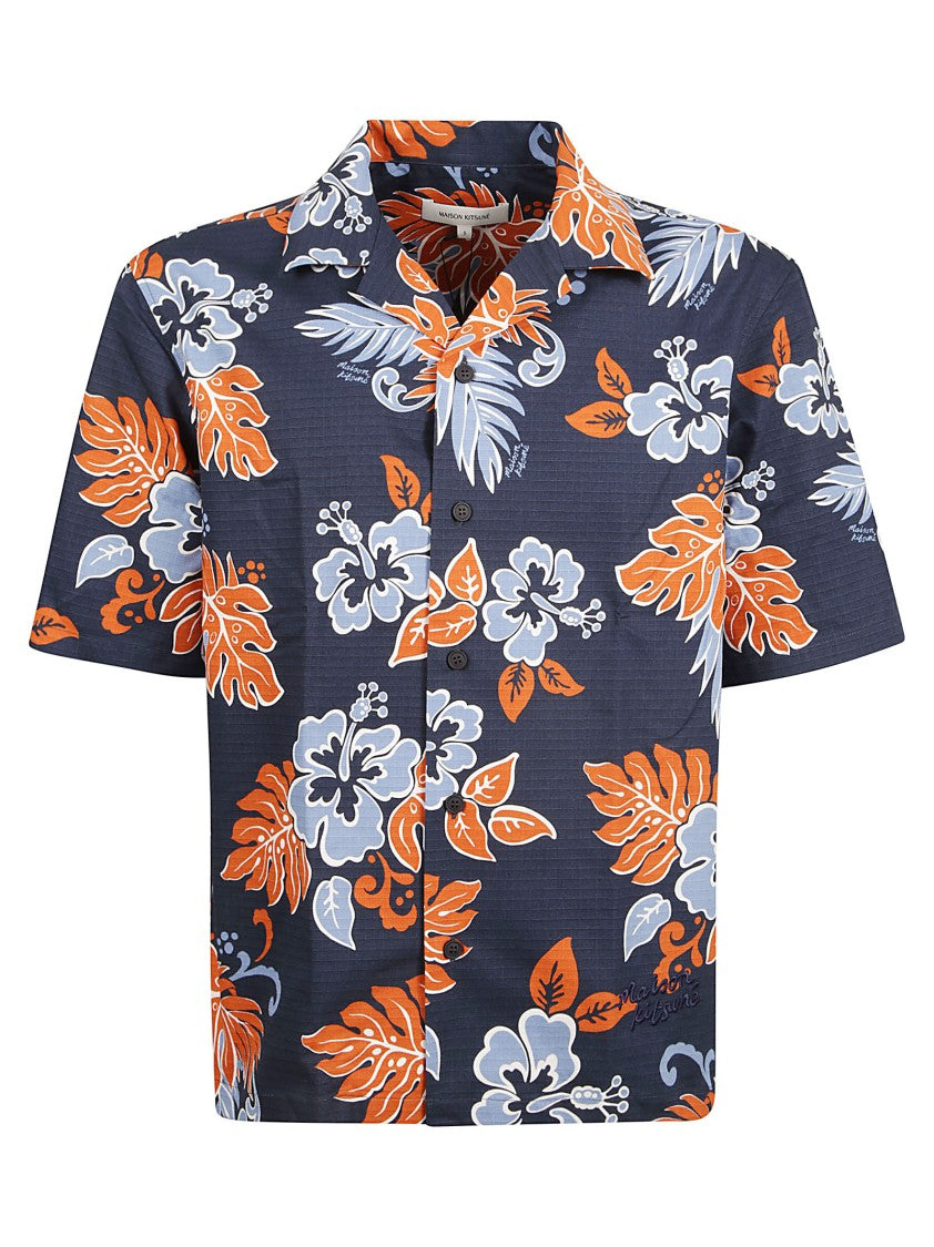 Maison Kitsuné Floral Print Short-Sleeved Shirt With Button-Down Front